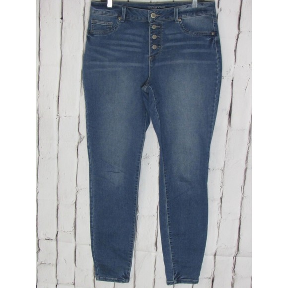 Maurices Denim - maurices women jeans Size Large Long Blue High Rise Skinny Button Fly Denim